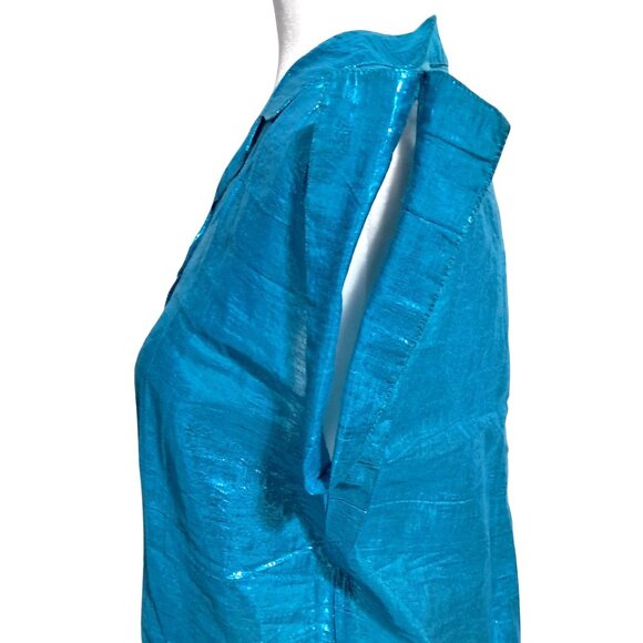 Vintage Blue Top Womens Size 3 Metallic Button Up Short Sleeve Shirt by Nina NOS - Picture 13 of 14